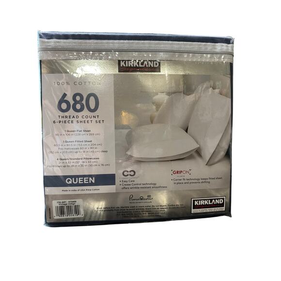 Kirkland Signature 680 Thread Count Sheet Queen Set 6 Pcs New Vintage Indigo - Picture 2 of 3